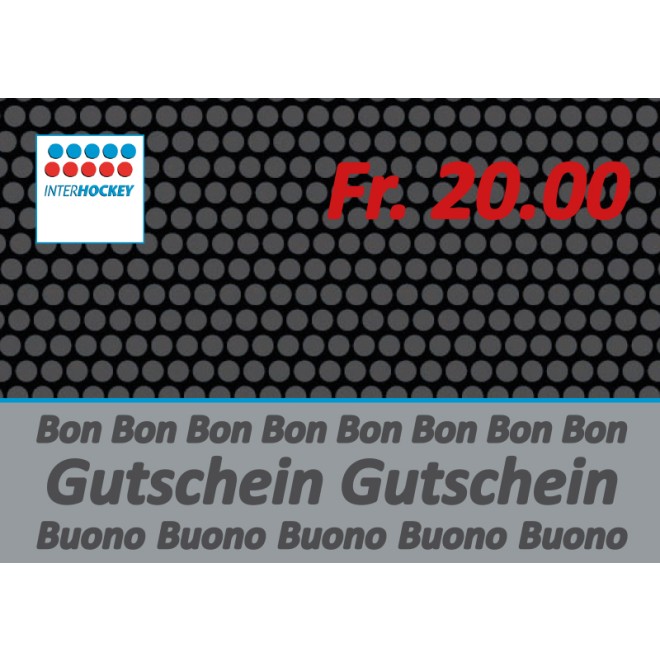 Gutschein Interhockey 20.00 CHF / Valeur du bon : 20.00